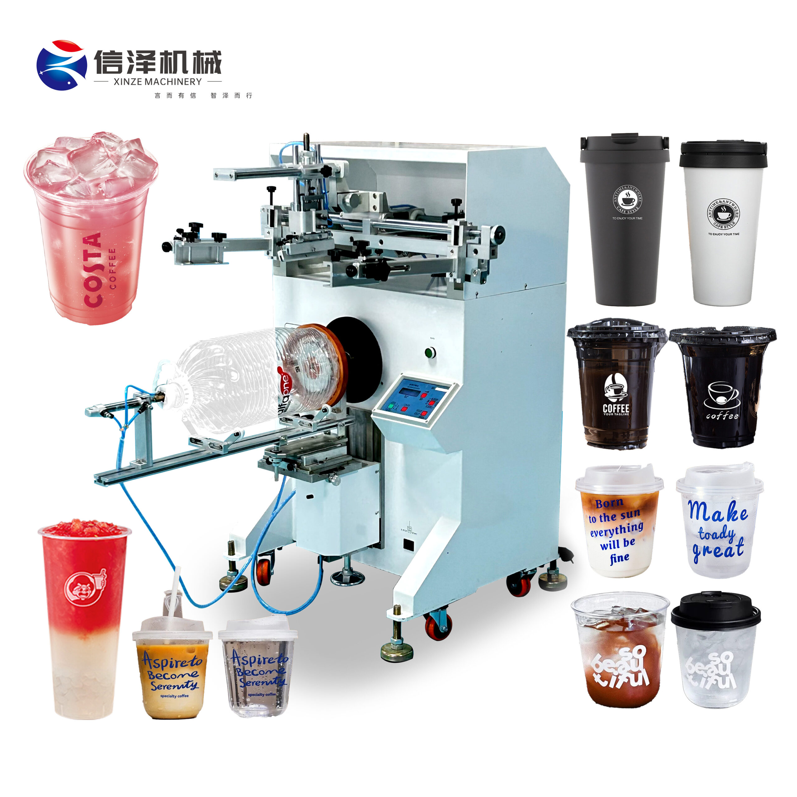 High Speed Plastic Cup Printing Machine with Vertical Curved Screen Printer Structure for High Volume Branding Tasks