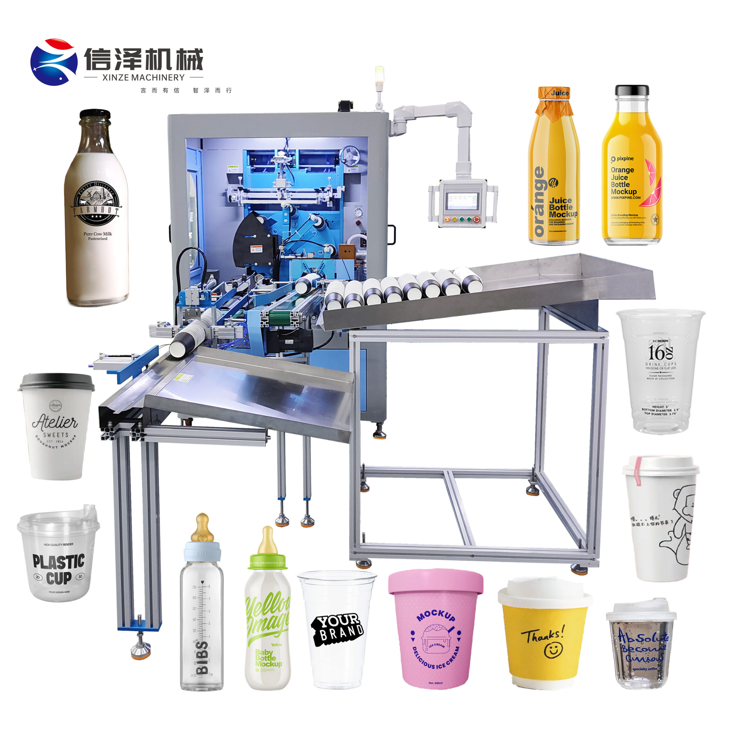 Multi Color Cup Screen Printer for Yogurt and Ice Cream Cups with Integrated UV Curing System for Instant Ink Bonding