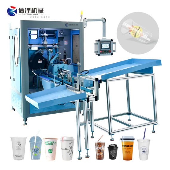 Automatic Plastic Cup Screen Printer with Color Mark Sensor for Multi Color Registration on Disposable Beverage Containers
