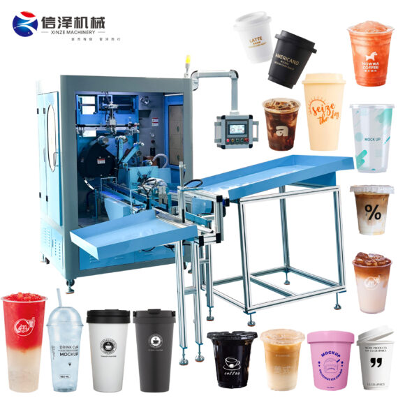 1-6 Colors Printed Fully-Automatic Servo-Driven Screen Printing Machine for Paper & Plastic Cups: High-Precision Optical Registration with Integrated UV Curing and PLC Control