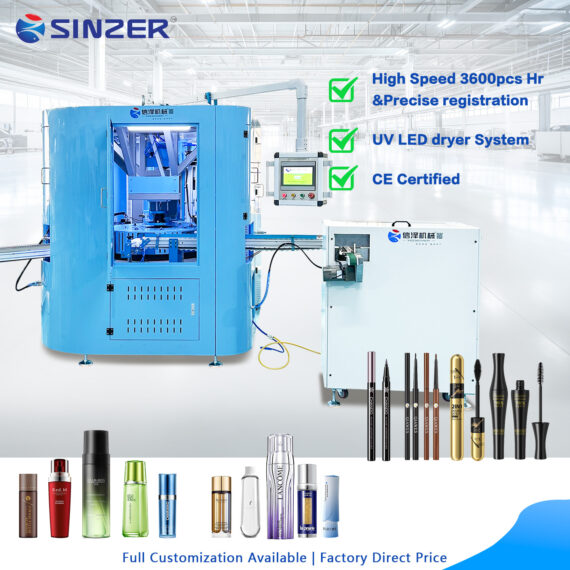 Horizontal Turntable Type Automatic Screen Printing Machine With PLC Touchscreen UV LED Dryer Precise Positioning For Tubes Bottles Cups
