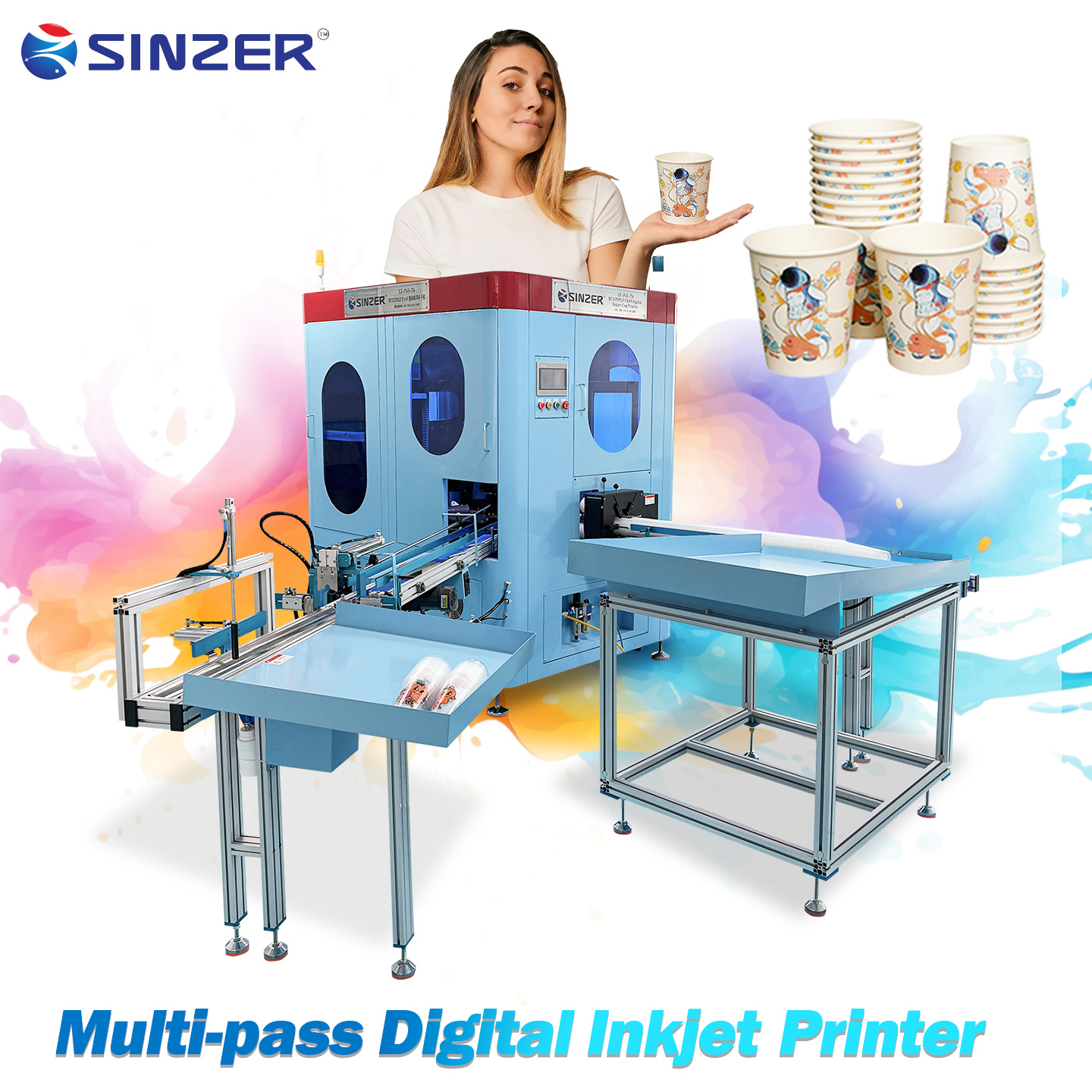Industrial Multi Pass Digital Printing Machine Supporting UV and Water Based Inks for Food Grade Paper Cup and Plastic Container Production