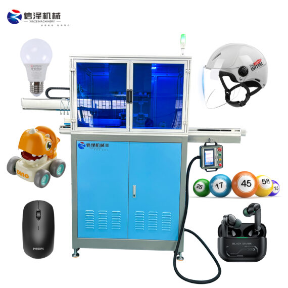 High Speed 2 color Fully Automatic Pad Printing Machine with Robotic Unloading and Shuttle Table for Safety Helmet plastic toys lighter