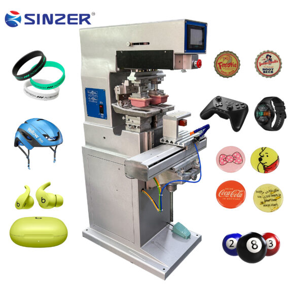 Most Popular Semi Automatic 2 Color Shuttle Pad Printing Machine for Badges Bottle Cap Earphone Logo with Touchscreen