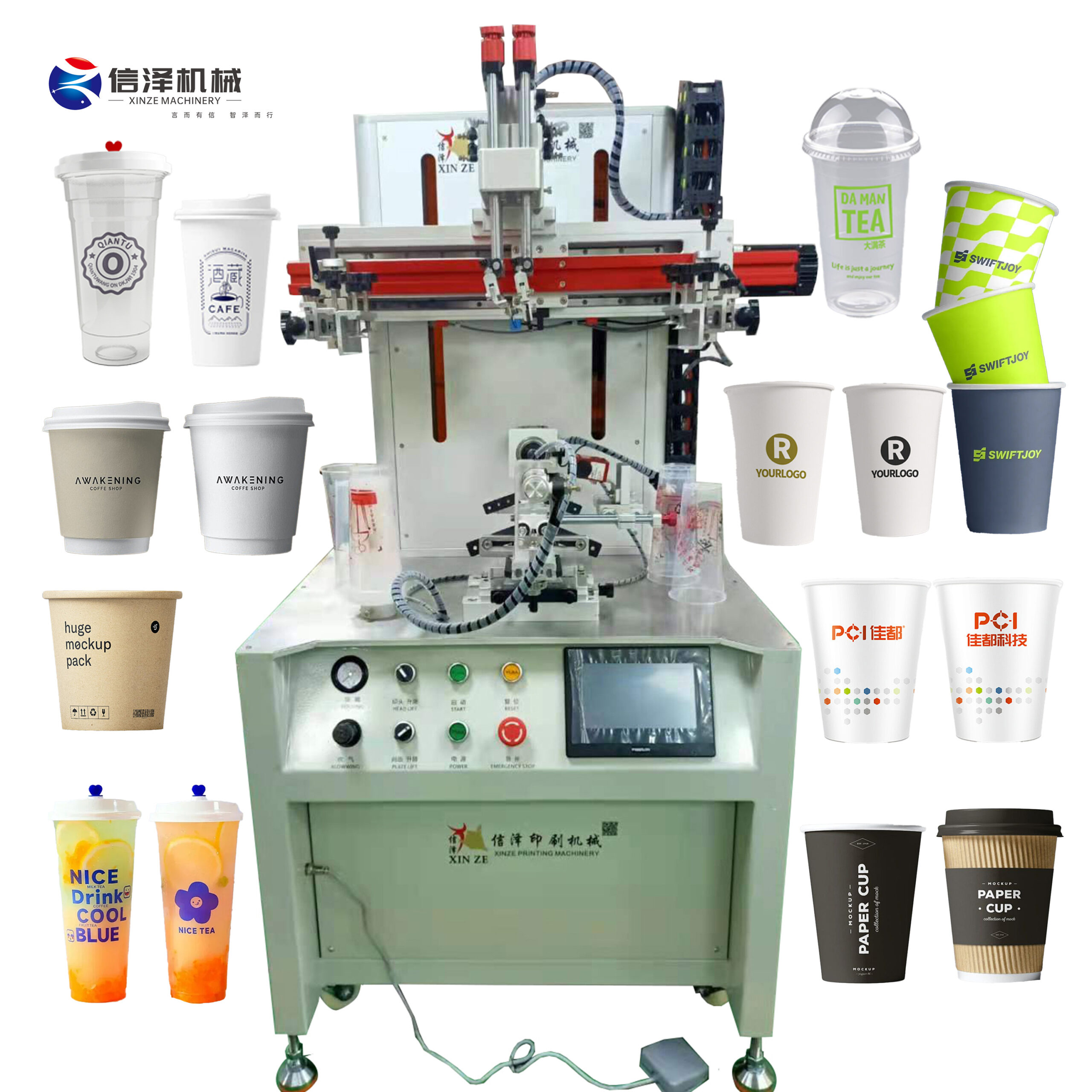 New Semi Automatic Multi Color Screen Printing Machine for Plastic Cup Paper PP PET Cups with Touchscreen Operation System