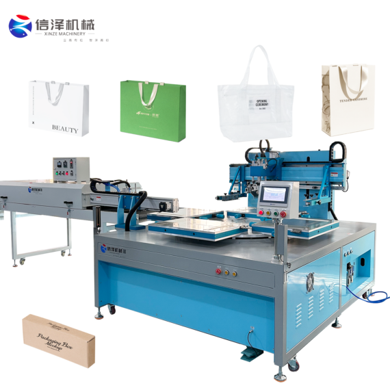 High Efficiency 4 Stations Semi Automatic Flatbed Screen Printing Machine for Plastic Bags Paper Bags Clothes with Touchscreen