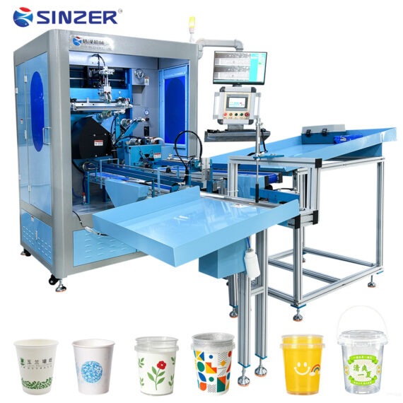 Hot Sale Vertical rotary Screen Printing Machine with CCD-aligned Display for Plastic Beverage Bucket Tea Cup Paper Cup