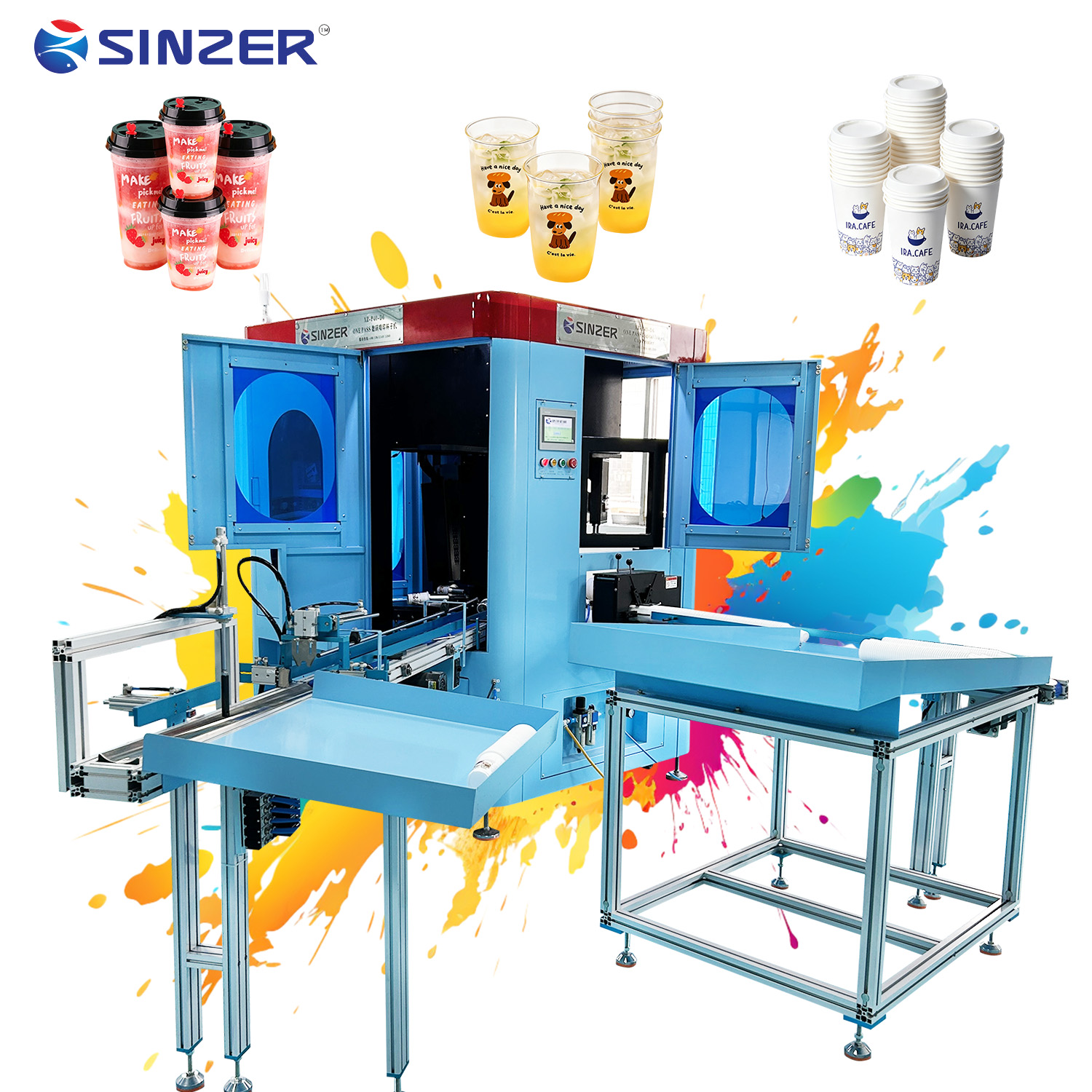 1800-3000PCS/H Multiple Print Heads Single Pass 6 Station Horizontal Turntable Digital Printer with Dual Ricoh G5 for Plastic Cups and Bottles