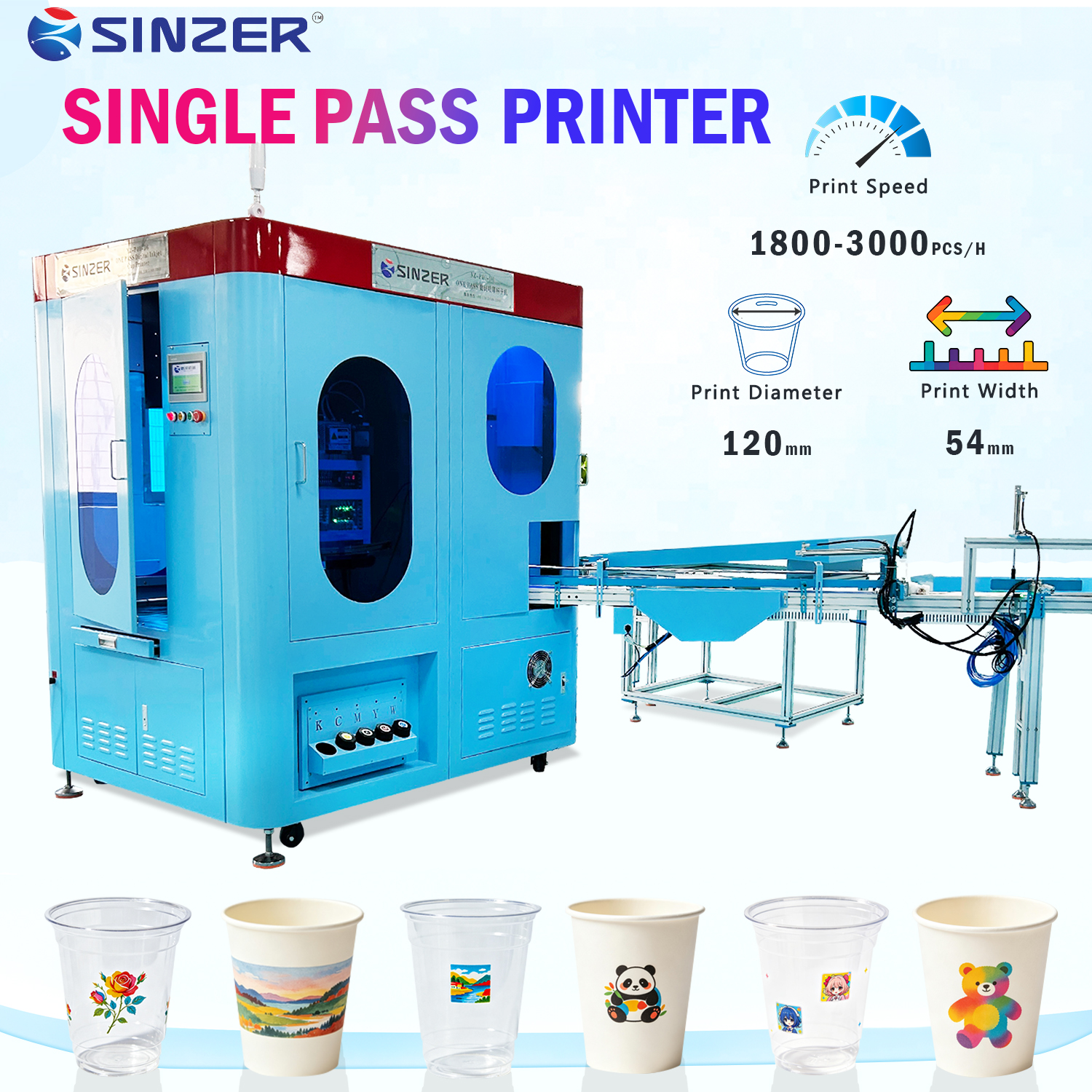 Single Pass Digital Inkjet Printing Machine with Sharp Colors and Fine Beautiful Patterns For High Output Disposable Cup Printing Industry