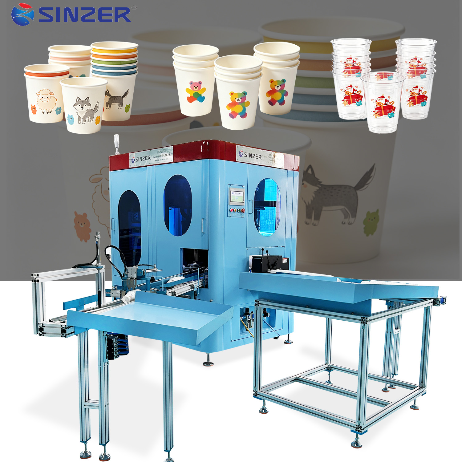 No Plate Making Required Custom Print Head Turntable One Pass Inkjet Printing Machine For Plastic Jar Paper Cup Full Color Printing