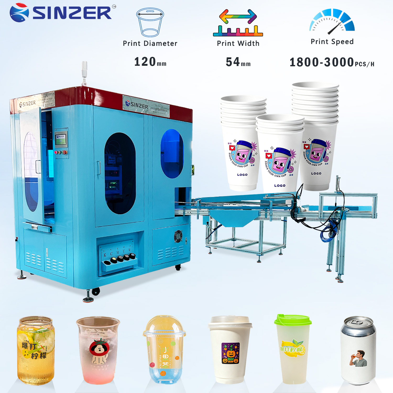 Multiple Print Heads Full-Color Fully-automatic Digital Printing machine with auto feeding corona treatment for Paper Plastic Foam Aluminum Cups