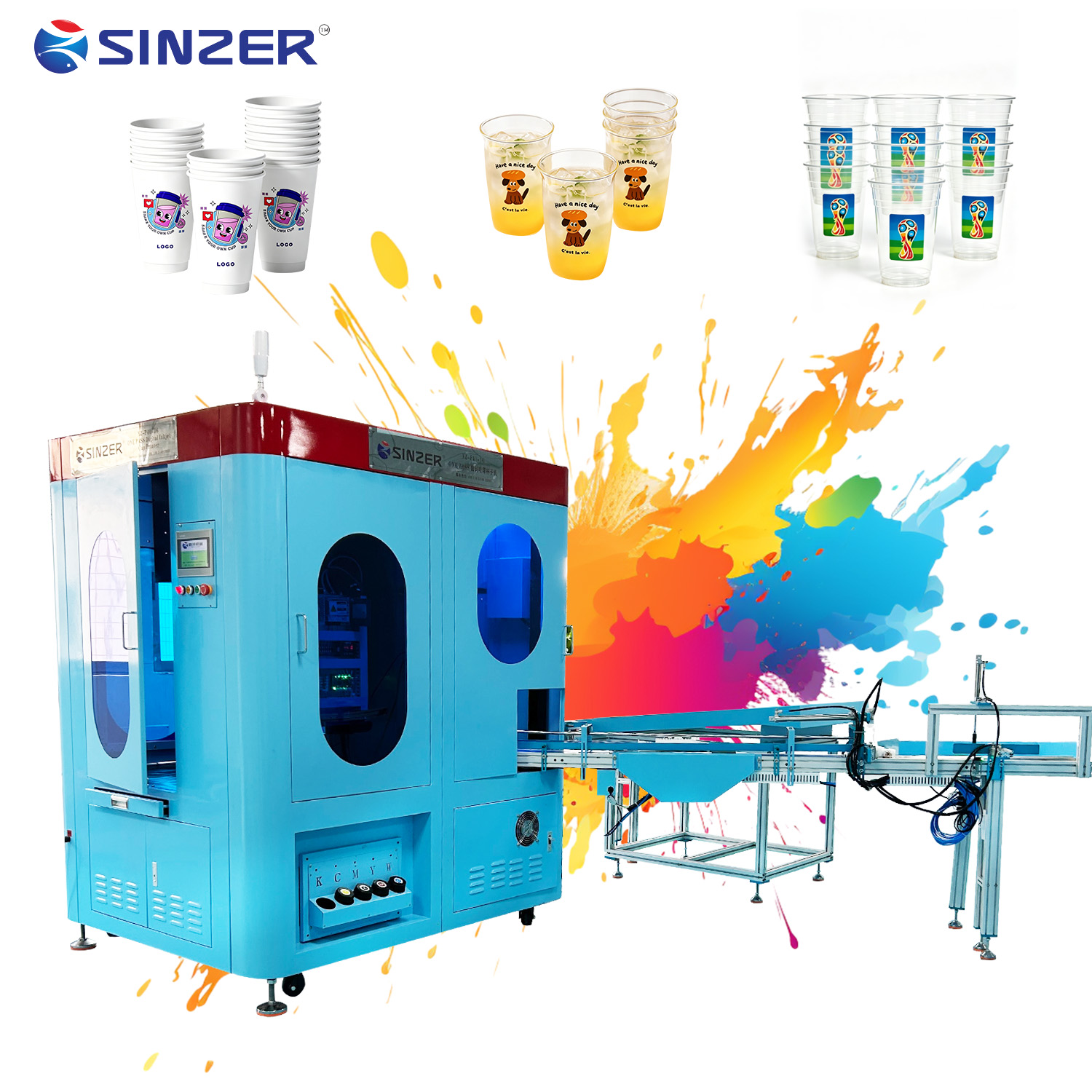 1800-3000 PCS/H Horizontal Turntable 6 Station Digital Inkjet Printing Machine with Discharge Conveyor for Paper Cups and Custom Containers
