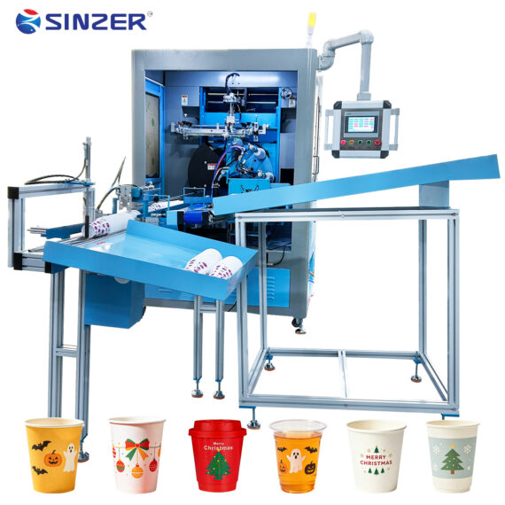 Easy to Operate Fully Automatic Multi Color Cup Screen Printing machine with Flame Pre-treatment for U-shaped Milk Tea Cup Glass Bottles