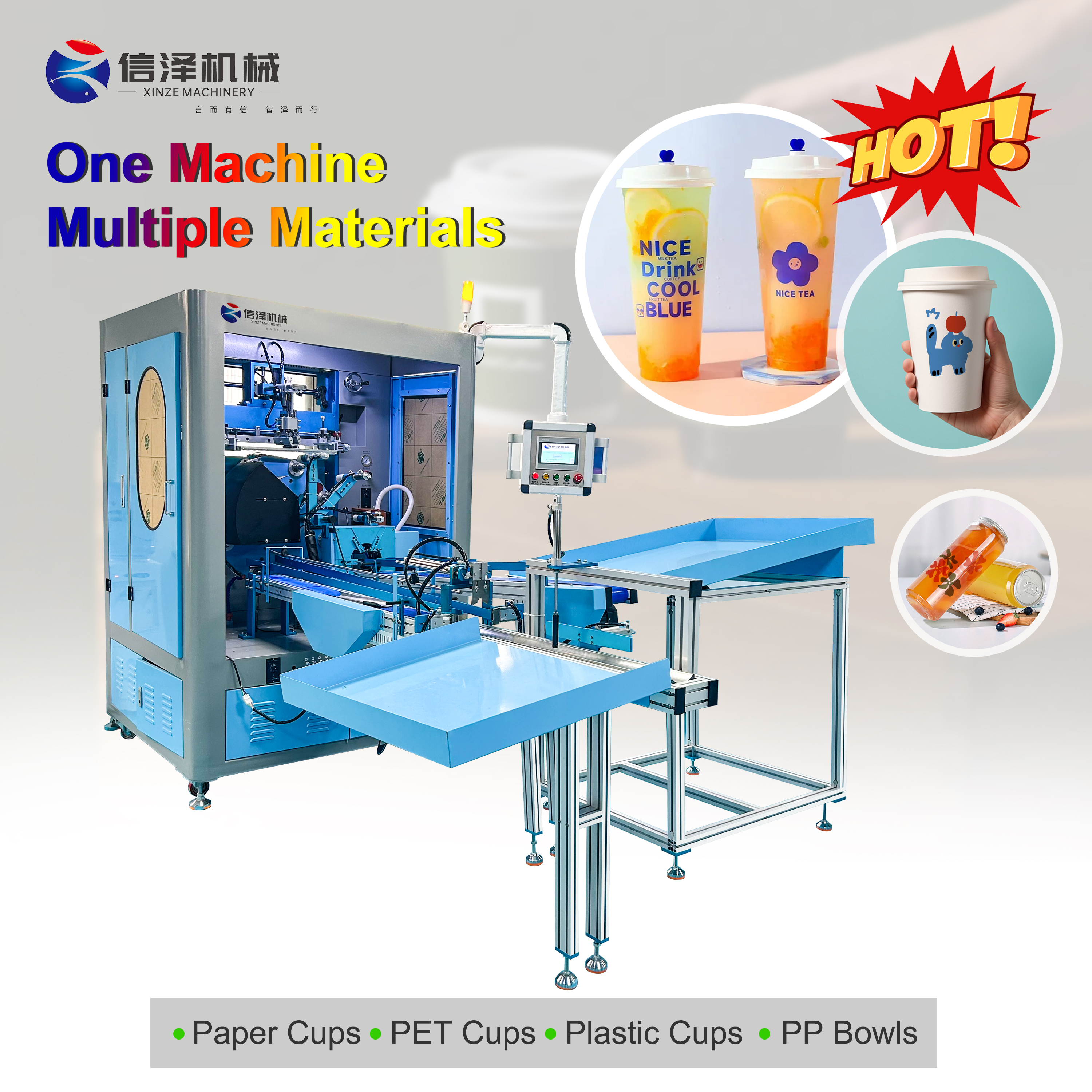 High Precision 8 station Multi-Color Silk Cup Screen Printer with Feeding and pushing area for Perfume Cosmetic Bottles