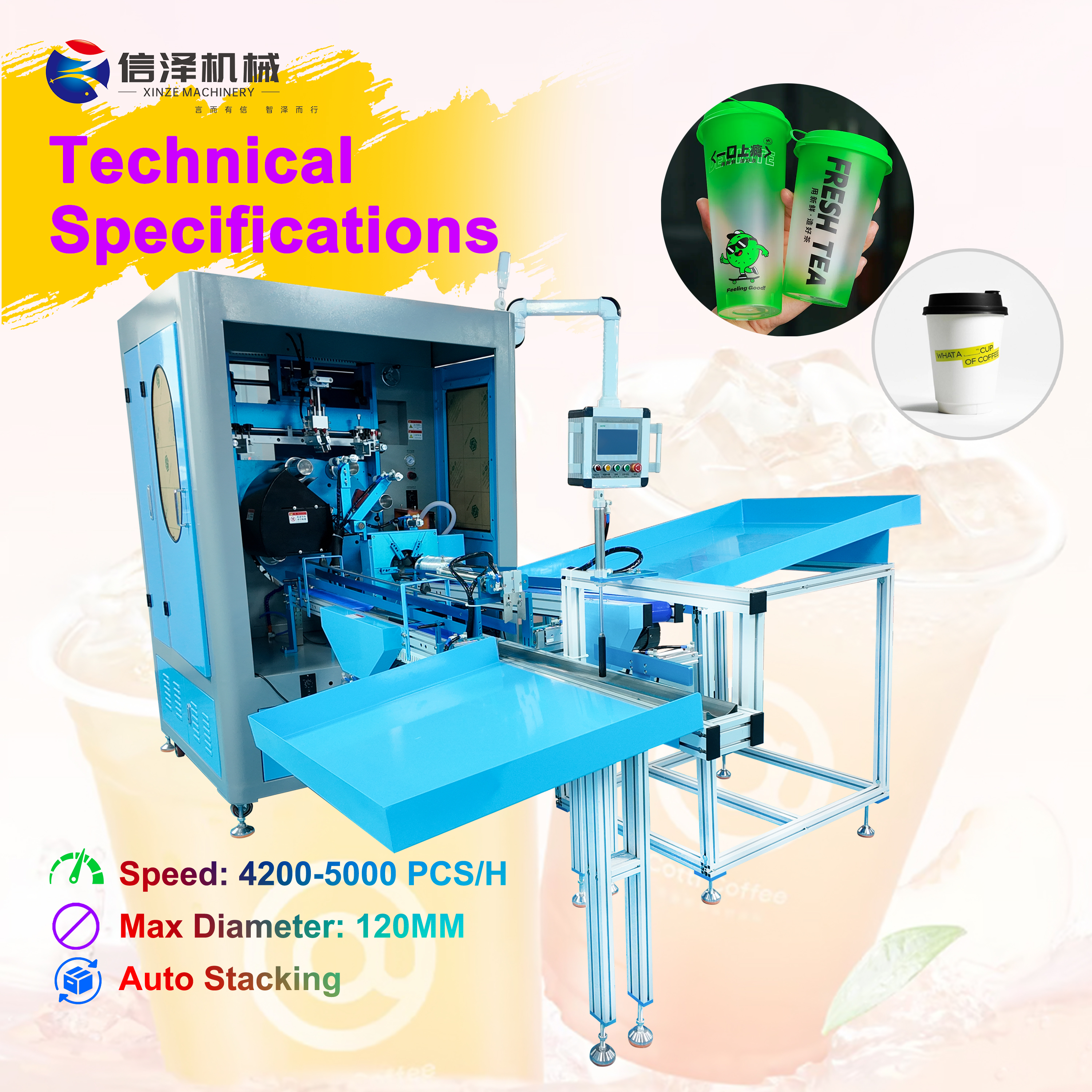 High Precision Fully Automatic 360 Degree Silk Screen Printer with 4 Sets Servo Motor for Plastic Foam Cups