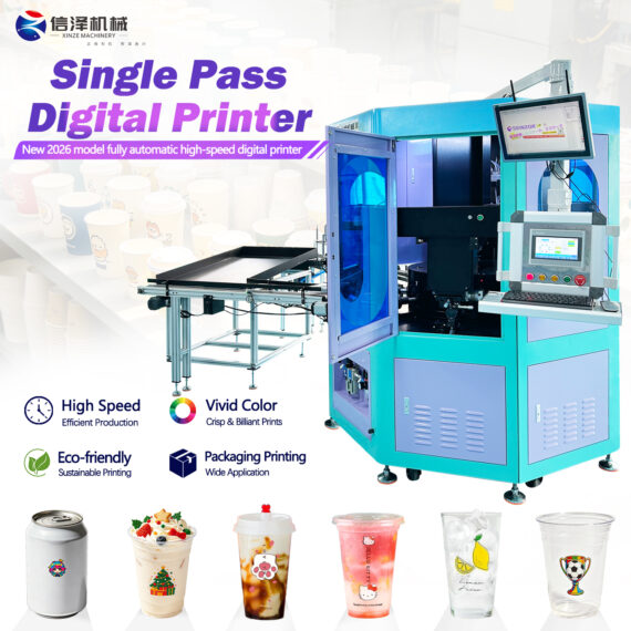 XINZE High-Speed Compact 360 Uv Cylindrical Single-pass Digital Inkjet Printing Machine for Paper Cups Glass Bottles