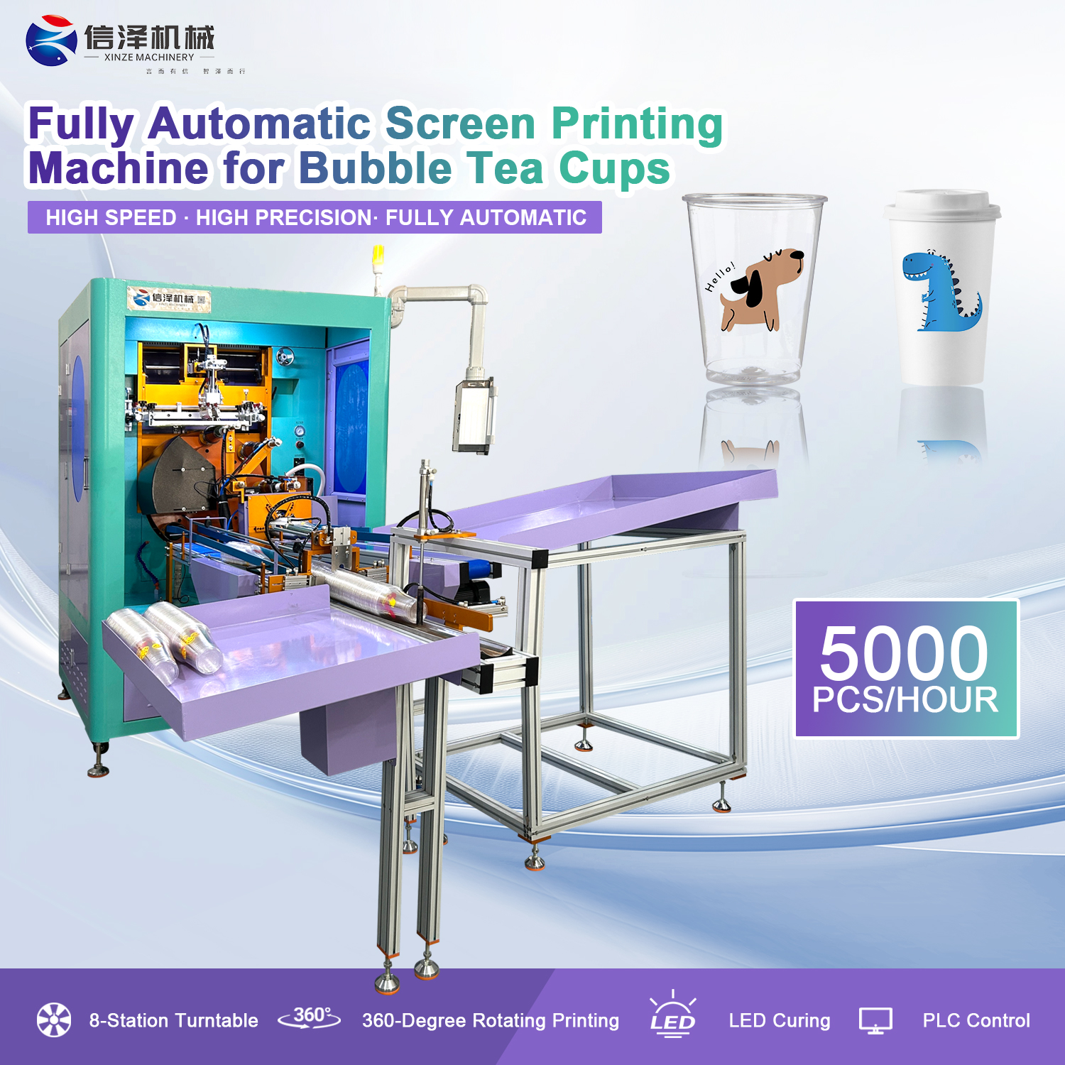 PLC Controlled Advanced Fully Automatic Cup Screen Printing Machine with Auto Counting and Auto Stacking for Disposable Cups