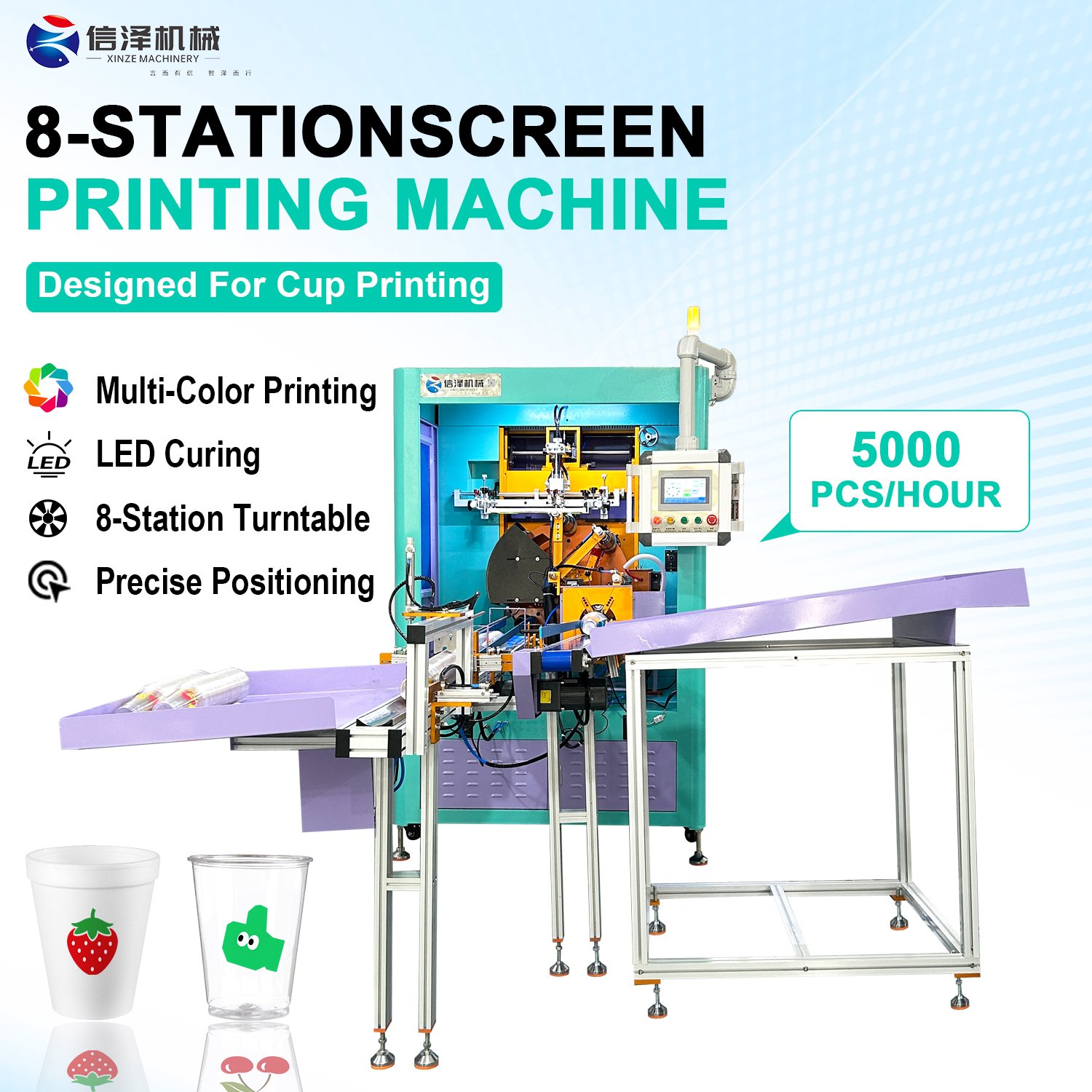 Reliable Cup Screen Printer with Servo System and LED Curing for PP Cups and PET Cups and Paper Cups